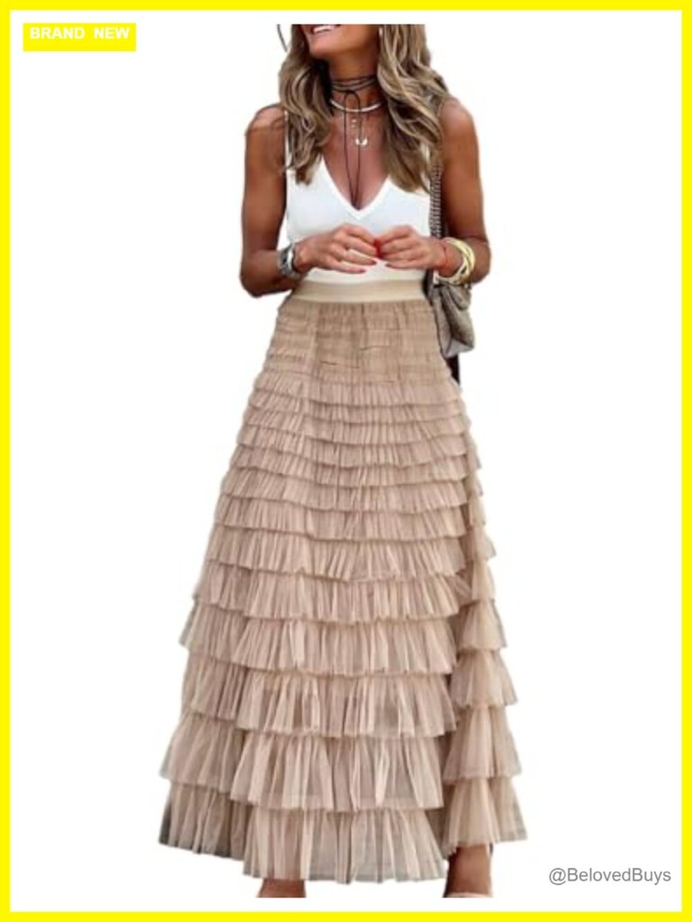 High Waisted A Line Tulle Skirt Fluffy Fairy Mesh Layered Ruffle Long Skirt